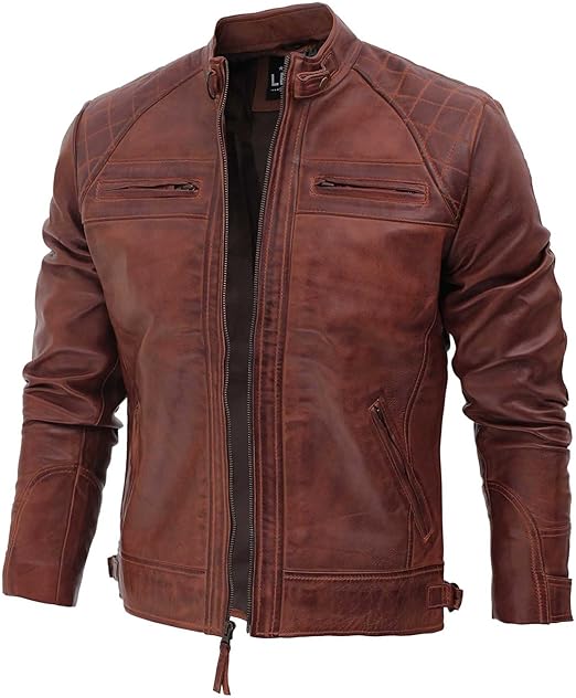 Men's Pure Leather Quilted Cafe Racer Jacket