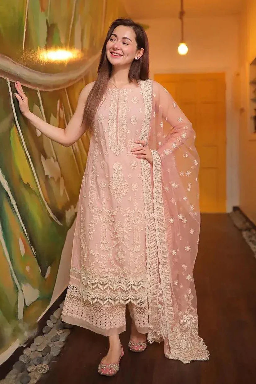 3 Piece Embroidered Lawn Suit with Fancy Organza Dupatta