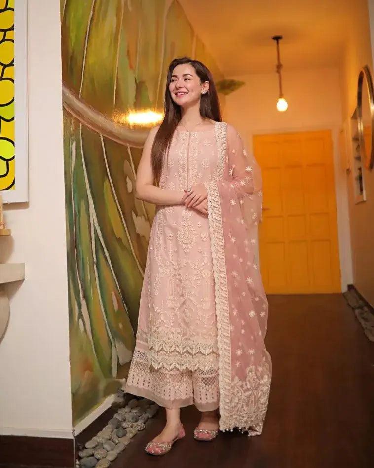 3 Piece Embroidered Lawn Suit with Fancy Organza Dupatta