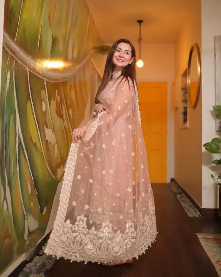 3 Piece Embroidered Lawn Suit with Fancy Organza Dupatta