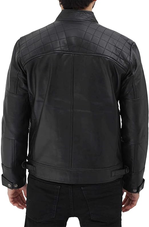 Men's Pure Leather Quilted Cafe Racer Jacket