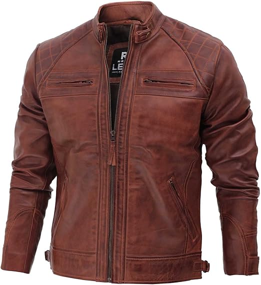 Men's Pure Leather Quilted Cafe Racer Jacket