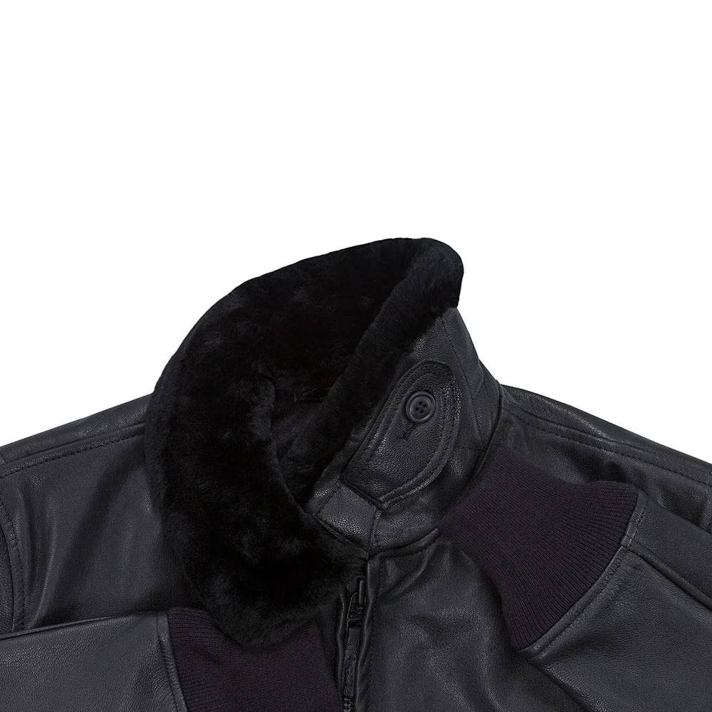 Premium Black Navy G-1 Leather Bomber Flight Jacket
