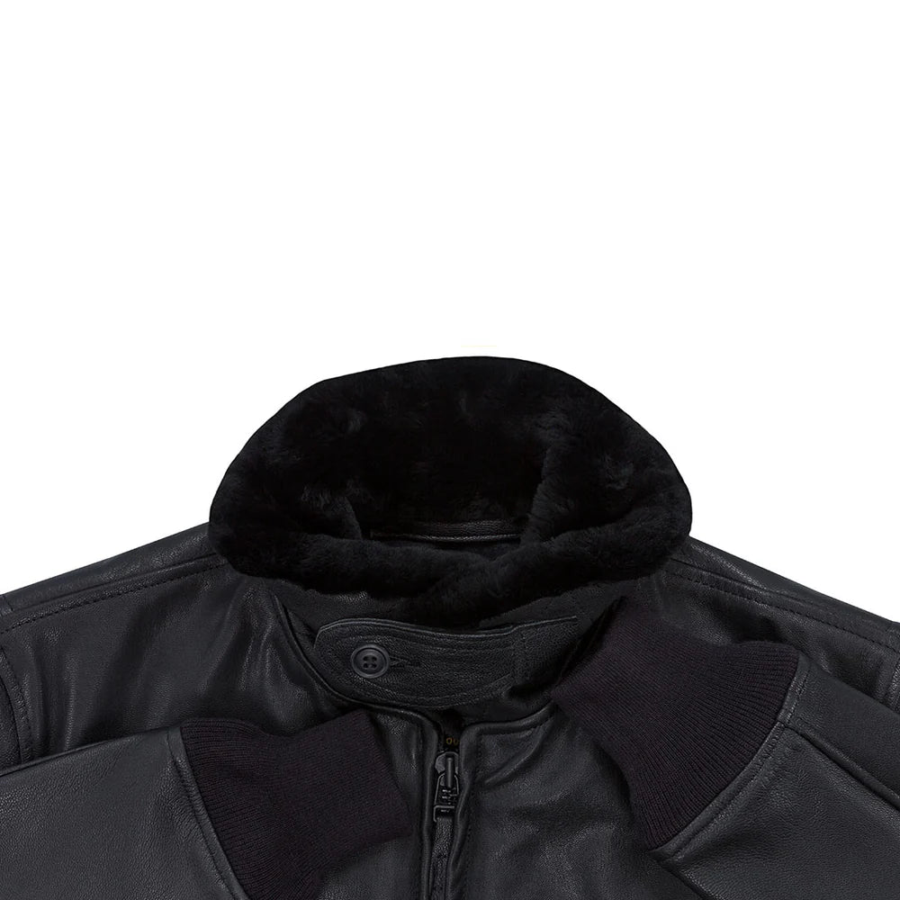 Premium Black Navy G-1 Leather Bomber Flight Jacket