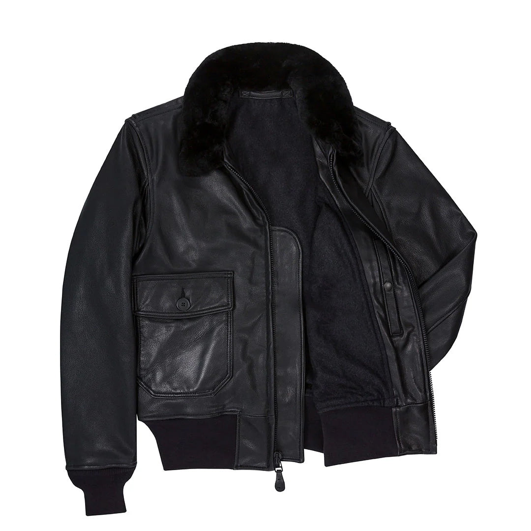 Premium Black Navy G-1 Leather Bomber Flight Jacket